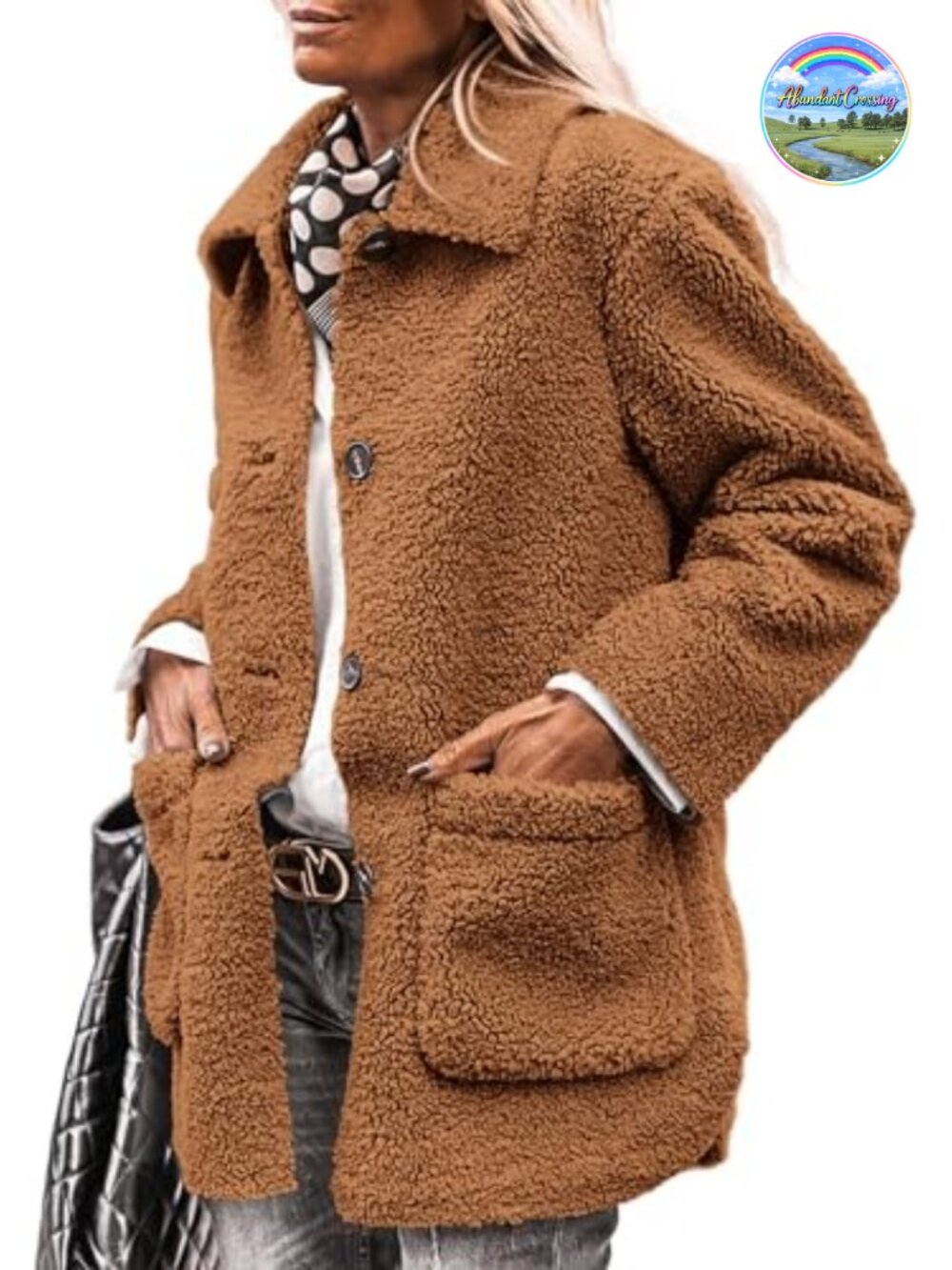 Women's Fleece Sherpa Faux Fur Coat Winter Warm Teddy Jacket Button Down